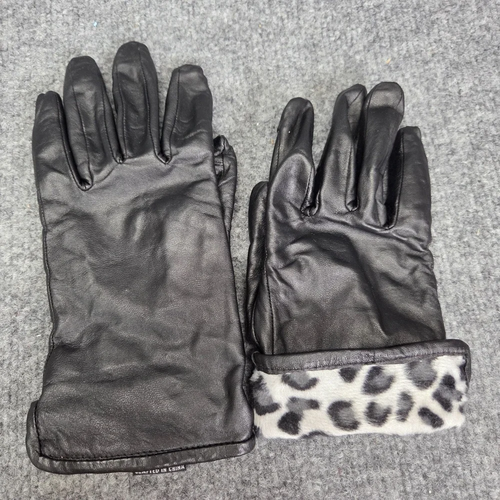 Wilson's Leather Vintage Women's Black Soft Leather Gloves Size Large Fuzzy Line
